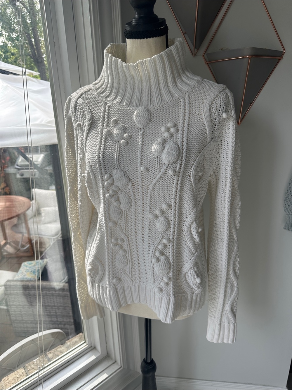 LIEBLINGSSTUCK White Ivory Cable Knit Funnel Neck Turtleneck Sweater Small Med